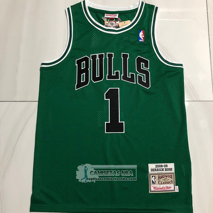 Camiseta Chicago Bulls Derrick Rose NO 1 Mitchel & Ness 2008-09 Verde